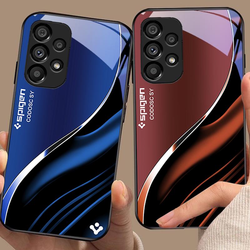 Tiefblaue Mode Für Samsung Galaxy S 8 9 10 20 Plus 21 FE 22 23 24 Ultra S7 Edge Schwarz Gehärtetes Glas Handyhülle Hartschale