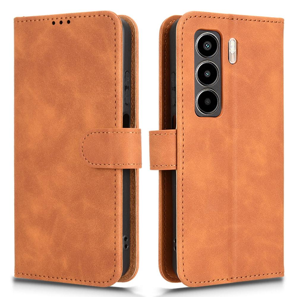 

For itel Power 70 4G Leather Case Skin Feel Anti Drop Wallet Flip Phone Cover Brown