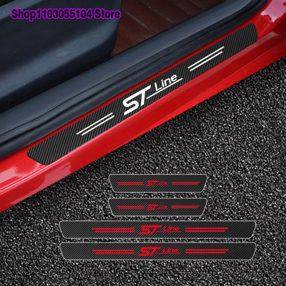 4pcs Carbon Fiber Car Door Sill Sticker For FordFor Ford Fiesta Mondeo Fusion Escape Edge Ecosport Focus MK2 MK3 MK4 KUGA