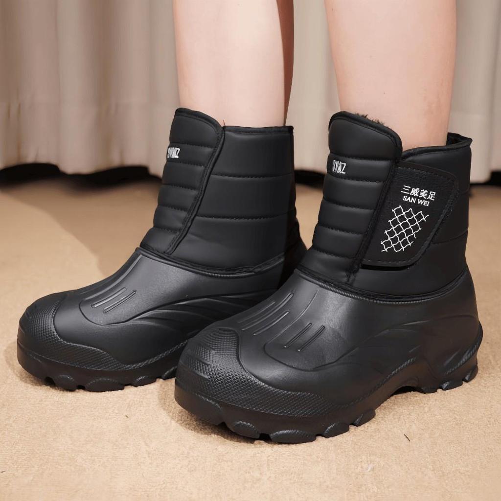 2024 Unisex Waterproof Velvet-Lined Black Snow Boots – Lightweight & Warm