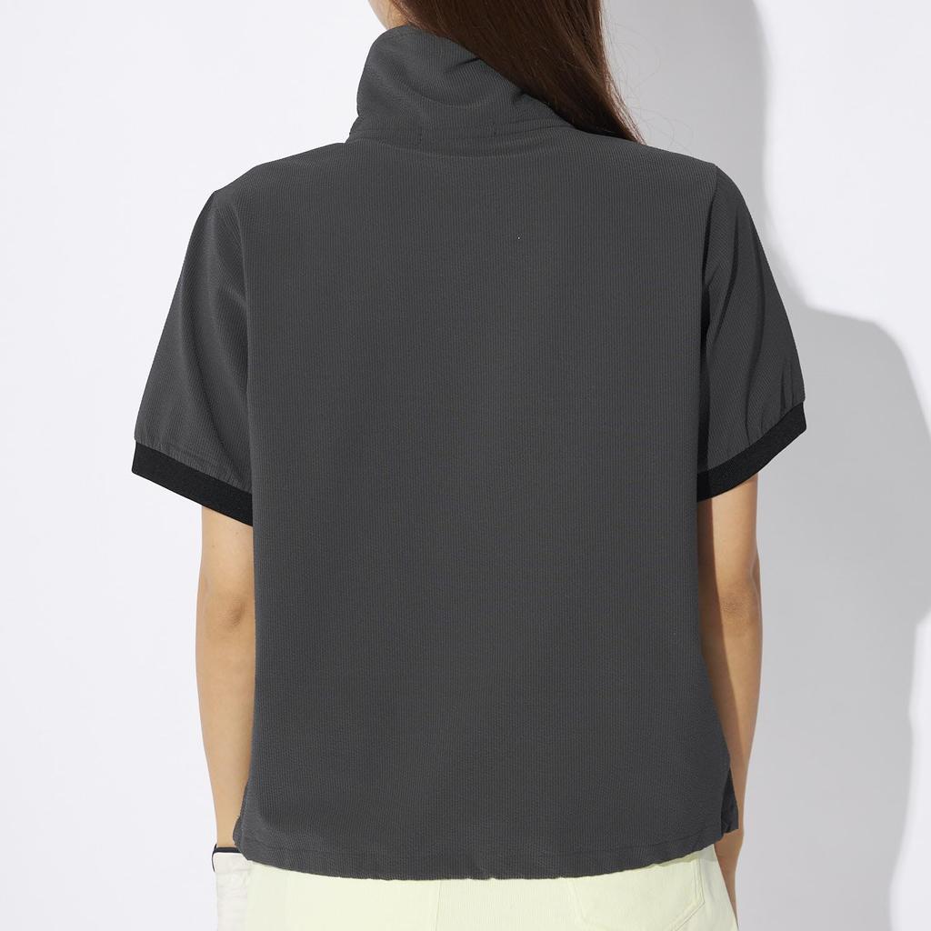 Marie Claire Soccer UV Dry 715661 Women's Half-Zip Short-Sleeve Shirt, Fabric, Protection, Fit, Black,