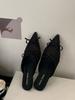 Fashion Fashion Butterfly-Knot Ladies Thin Heels Shoes Pointed Toe Pumps Slides Footwear Women Medium Heels Female Slippers Mules 2025