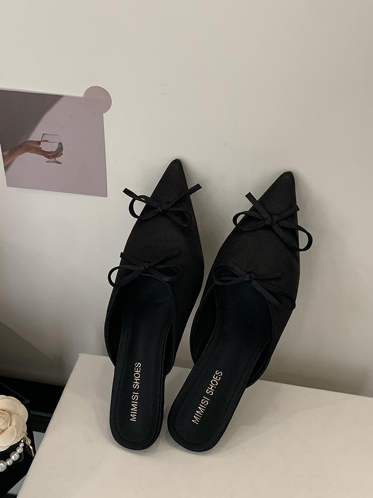 Fashion Fashion Butterfly-Knot Ladies Thin Heels Shoes Pointed Toe Pumps Slides Footwear Women Medium Heels Female Slippers Mules 2025