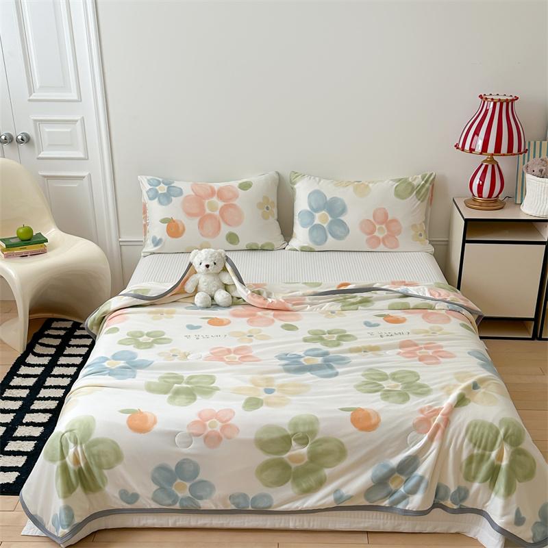 Pink Flower Pattern Quilt Breathable Comfortable Air-conditioning Quilted Quilt Skin-friendly Multi-functional Thin Blanket