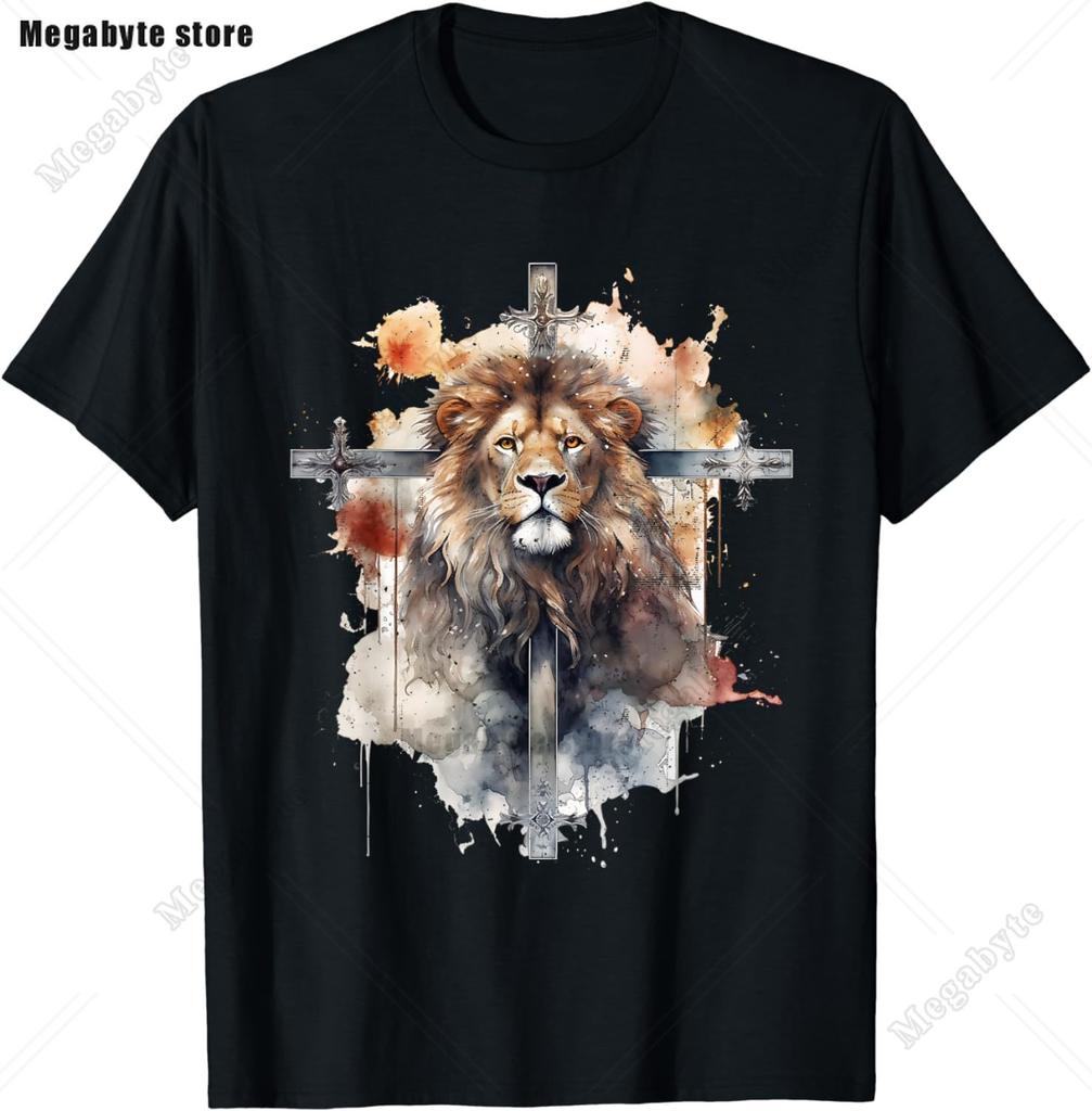 Jesus Lion of Judah Christian Gift for Unisex Women TShirt Vintage T Shirt Animal Tops Casual Fashion Christian T Shirt Oversized