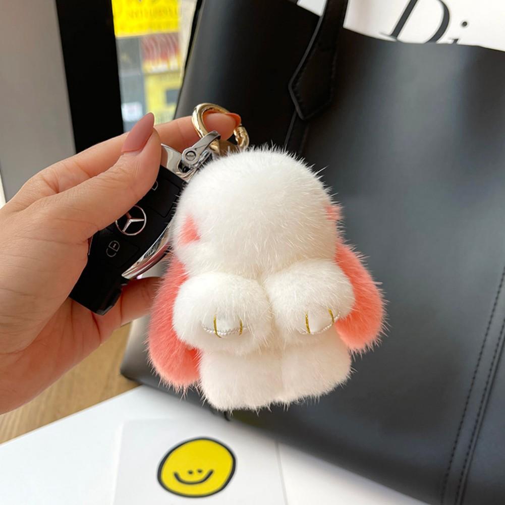 Cute Bunny Doll Plush Keychain Fashion Soft Fluffy Backpack Pendant Home Car Decoration Gift Toy Real Mink Fur Rabbit Keychains