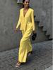 2025 Women's V-Neck Summer Two-Piece Set: All-Cotton Short-Sleeved Top & Wide-Leg Pants