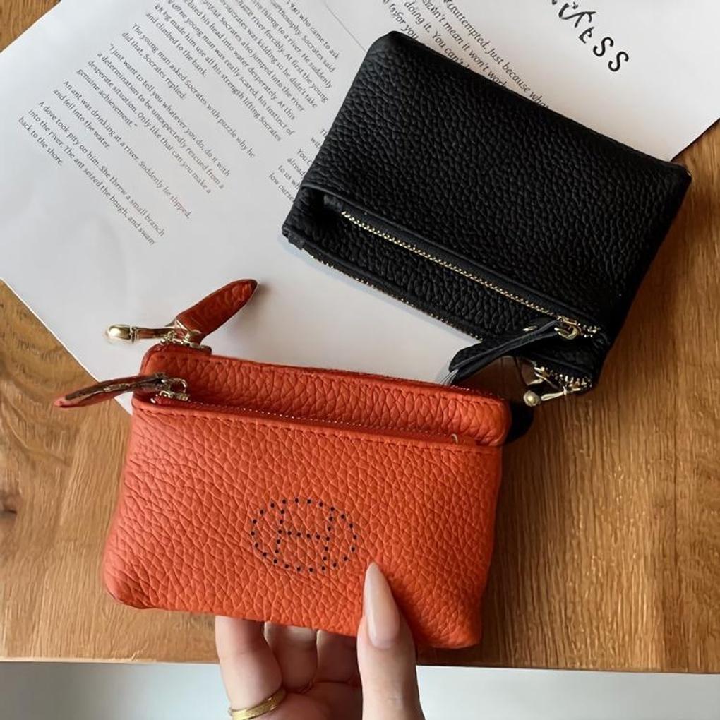 

Women s Cowhide Lettering Double Zipper Coin Purse Pouch FREE