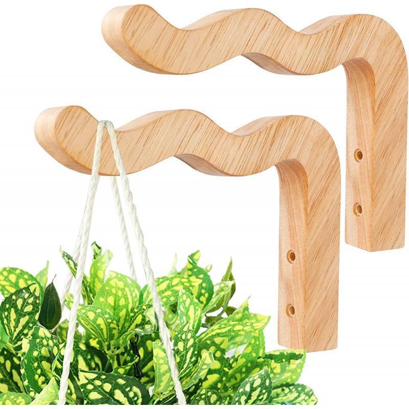 Minimalist Natural Wood Wall Plant Hanger Heavy Duty Hanging Flower Pot Hook for Modern Home Office Wall Decor