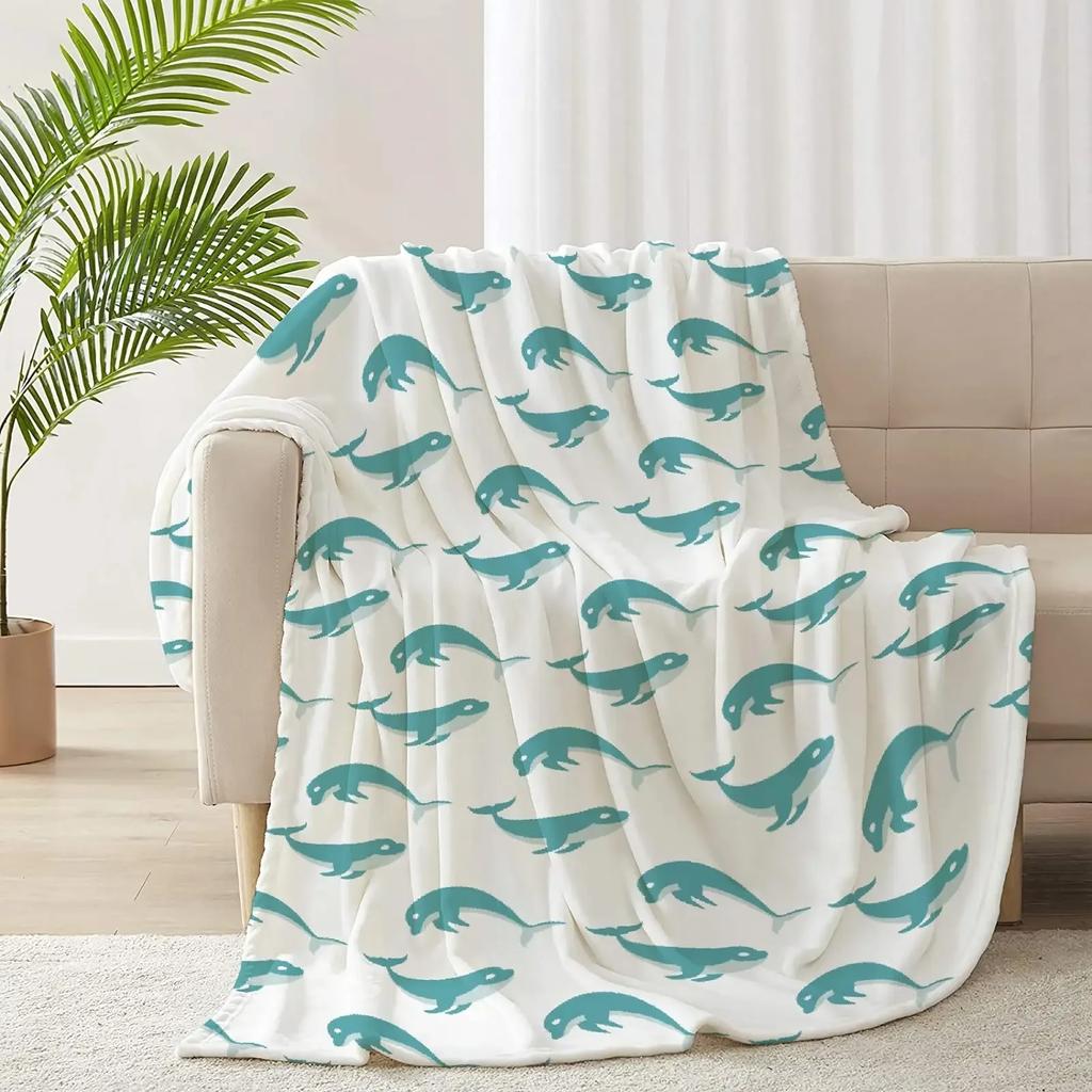 Dolphin Throw Blanket for Adults Soft Flannel Fleece Warm Lightweight Cute Animal Pattern Bed Sofa Couch Blanket King Queen Size