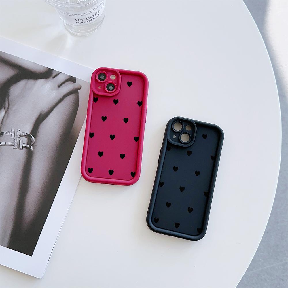 Black Love Hearts Pattern Soft TPU Phone Case for iPhone 17 Air 16 15 14 Pro Max Plus 13 12 Mini 8 7 X Xs Back Cover