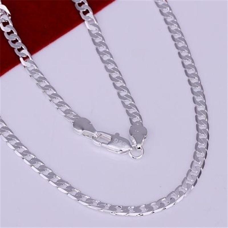 Wholesale 925 Sterling Silver Men Flat Sideways Chain Necklace 4MM 16"-30"