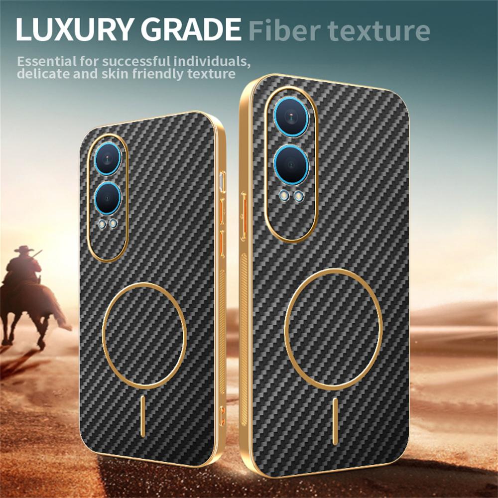 For OnePlus Nord CE4 Lite 5G Phone Case Carbon Fiber Textured Electroplated TPU Back Cover