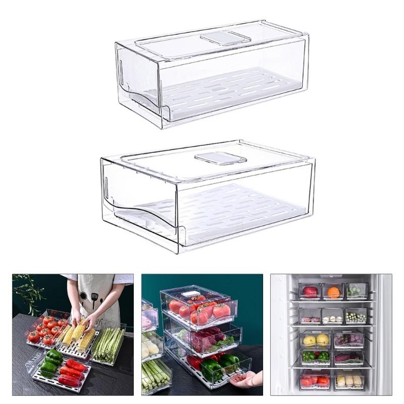 Practical Stackable Kitchen Fridge Organizers Bins Storage Container With Clear Lid for Food Storage Organization