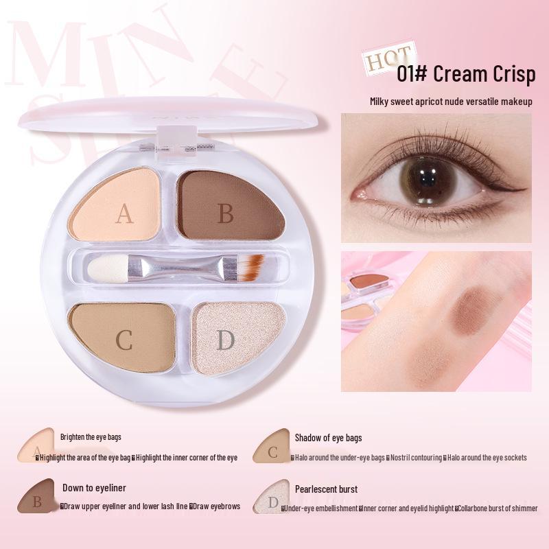 Mingxi Zhi Four-Color Multi-Use Eyeshadow Palette: Contour, Highlight, Brighten with Matte & Shimmer. 3.8g