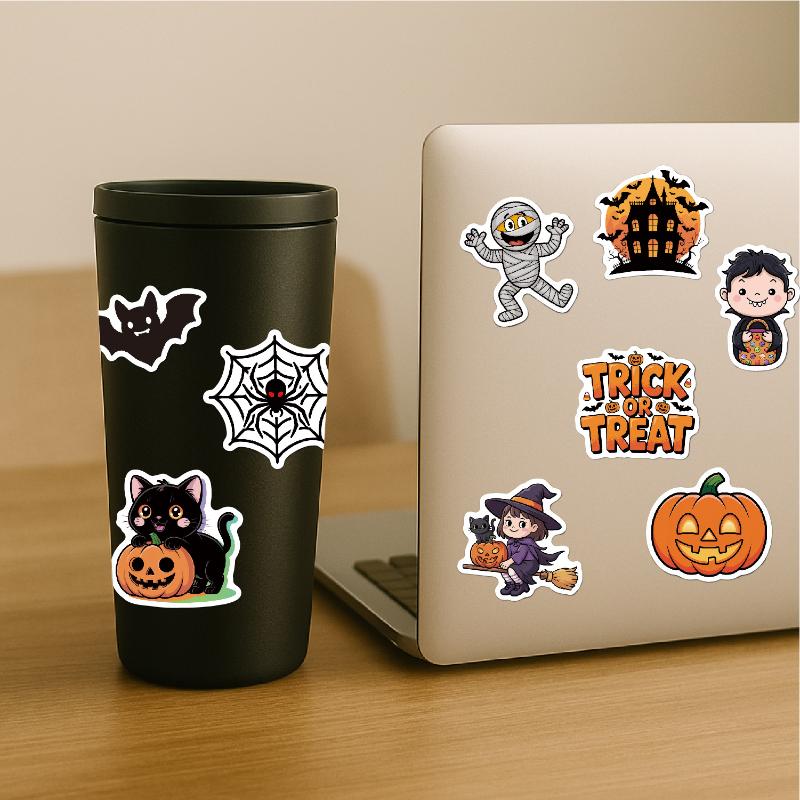 50/100Pcs Kawaii Halloween Ghost Skull Pumpkin Stickers Notebook Guitar Skateboard Waterproof Cute Decorative Sticker Toy