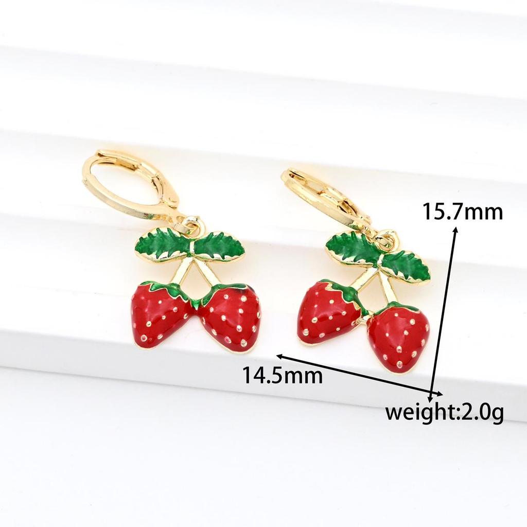 Gold-Plated Copper Strawberry Earrings with Zirconia Drip Oil - DIY Jewelry.