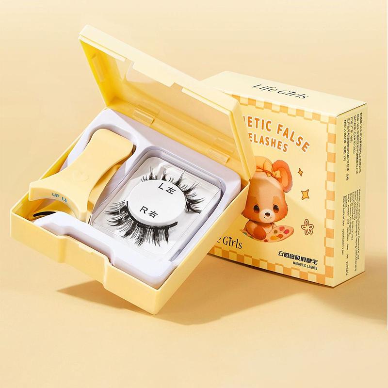 Magnetic Eyelashes Set 1 Pair Reusable No Glue Needed False Eyelashes With Magnetic Tweezers Curly Faux Lashes Makeup Tool