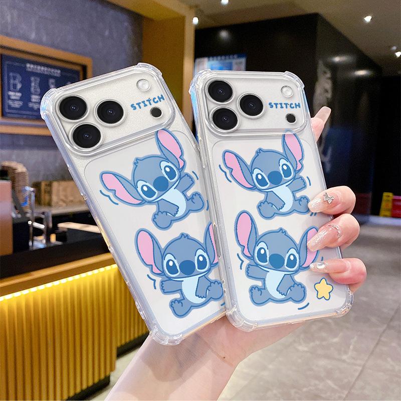 Cartoon Stitch mobile phone case transparent all-inclusive iPhone15plus shock-proof case for Apple 16 students