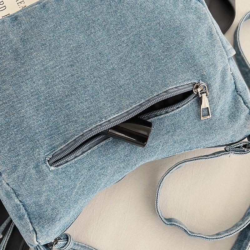 Cute Horse Embroidered Denim Crossbody Bag Multi Pocket Casual Shoulder Bag for Women