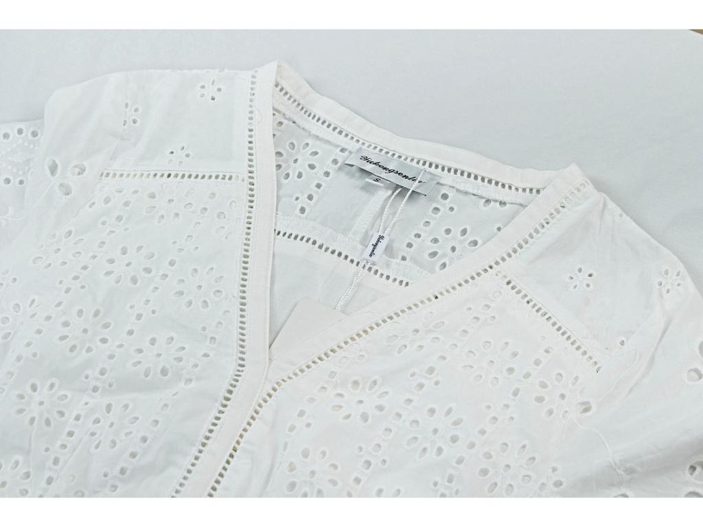 Spring/Summer 2025 Women's White Pure Cotton V-neck A-line Long Dress - F2075