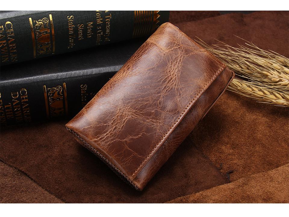 Black Angel Men's Genuine Leather Tri-fold Wallet with Key Holder and Coin Purse