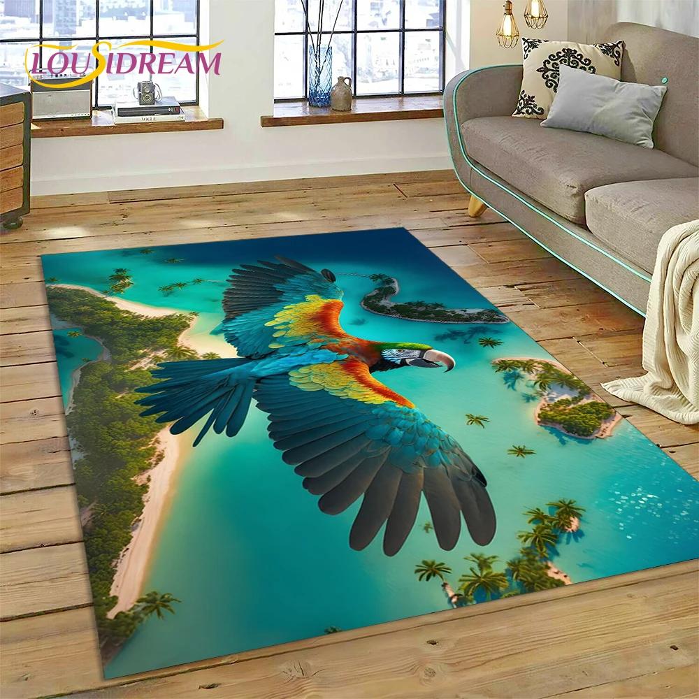 Colorful Parrot Macaw Budgerigar Bird Carpet Rug for Home Living Room Bedroom Sofa Doormat Decor,kid Area Rug Non-slip Floor Mat