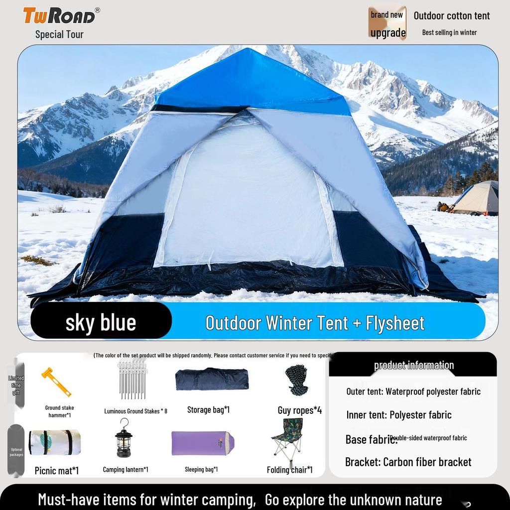 Four-Season Double-Layer Waterproof Tent with Quick-Open Design, Two Doors, Windows, and Ventilation for Camping.
