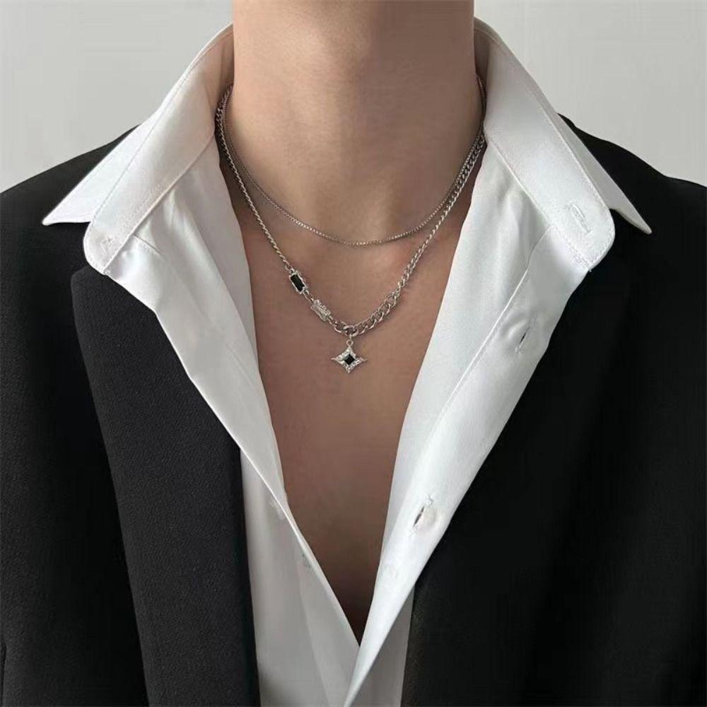 

Trend Black Zircon Pendant Necklace Unisex Titanium Steel Necklace Men star