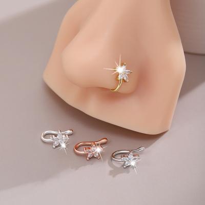 Fashion U-Shape Non-Piercing Flower Nose Ring Simplistic Hip Hop Style Inlaid Cubic Zircon Fake Nose Clip Body Piercing Jewelry