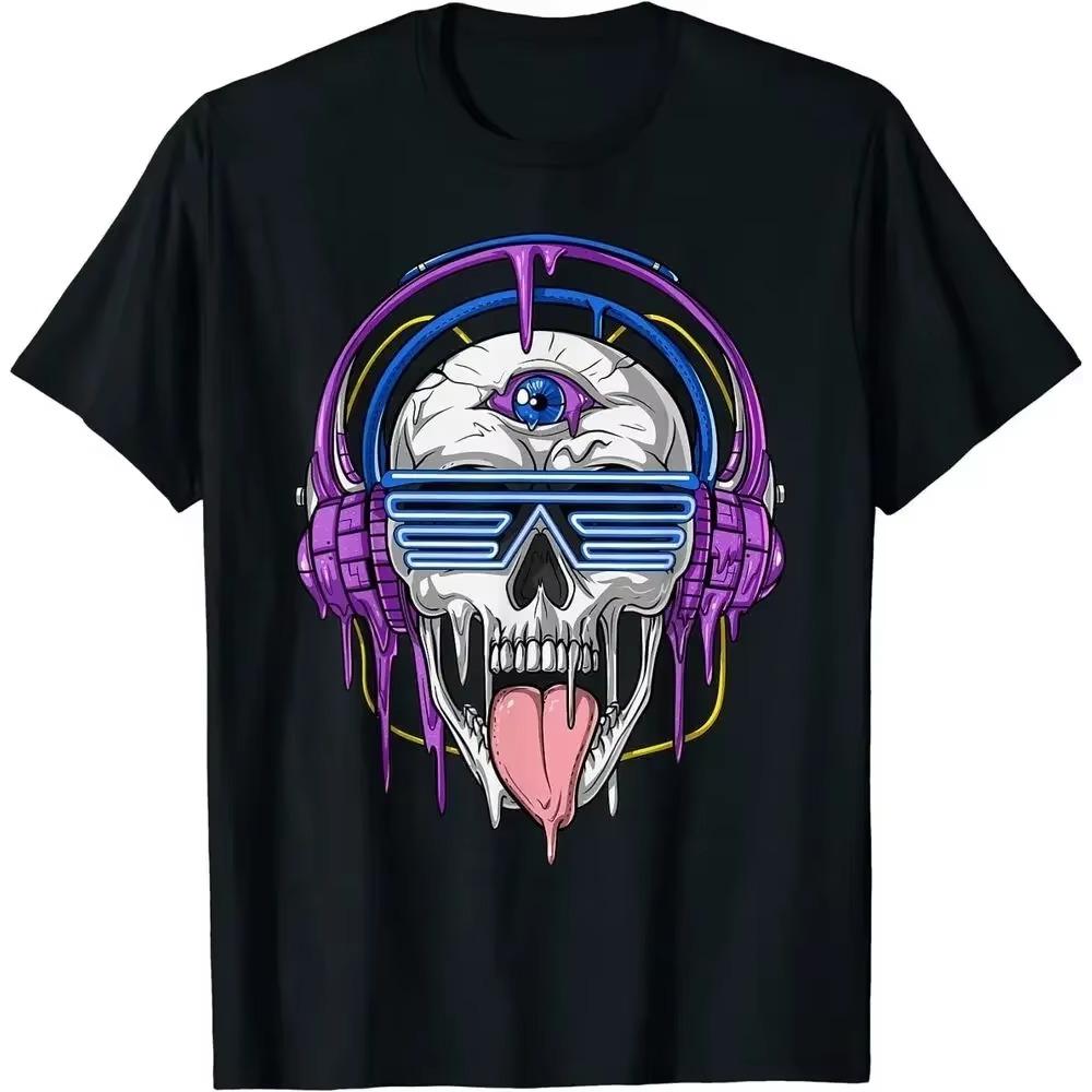 

2024 летние топы Новые лимитированные наушники Psychedelic Skull Psytrance Techno Edm Festival T-Shirt мужская одежда XXXXXL