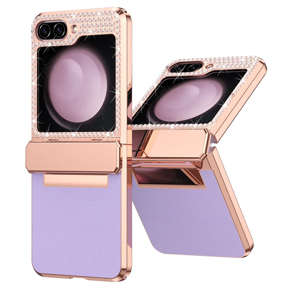 For Samsung Galaxy Z Flip7 FE 5G/Flip6 5G Case Rhinestone Decoration Electroplating PU Leather+PC Phone Cover