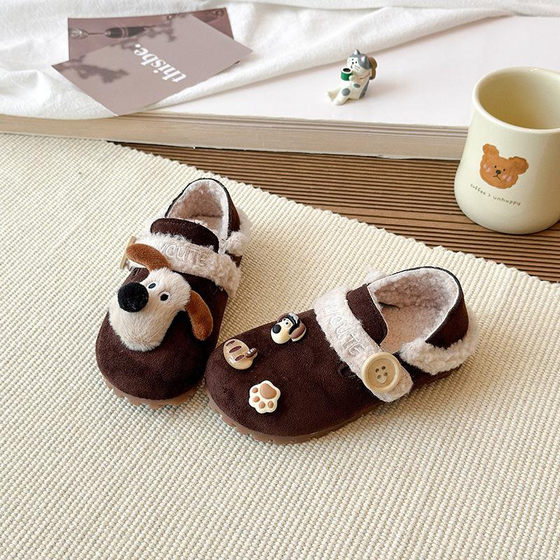 Girls' plush puppy doll Birkenstock cotton shoes, new winter style, plush-lined boys' warm shoes