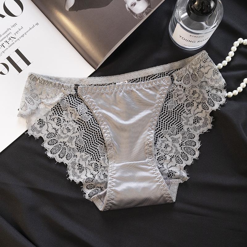 2025 Women's Low-Waist Lace Satin Panties with Cotton Crotch