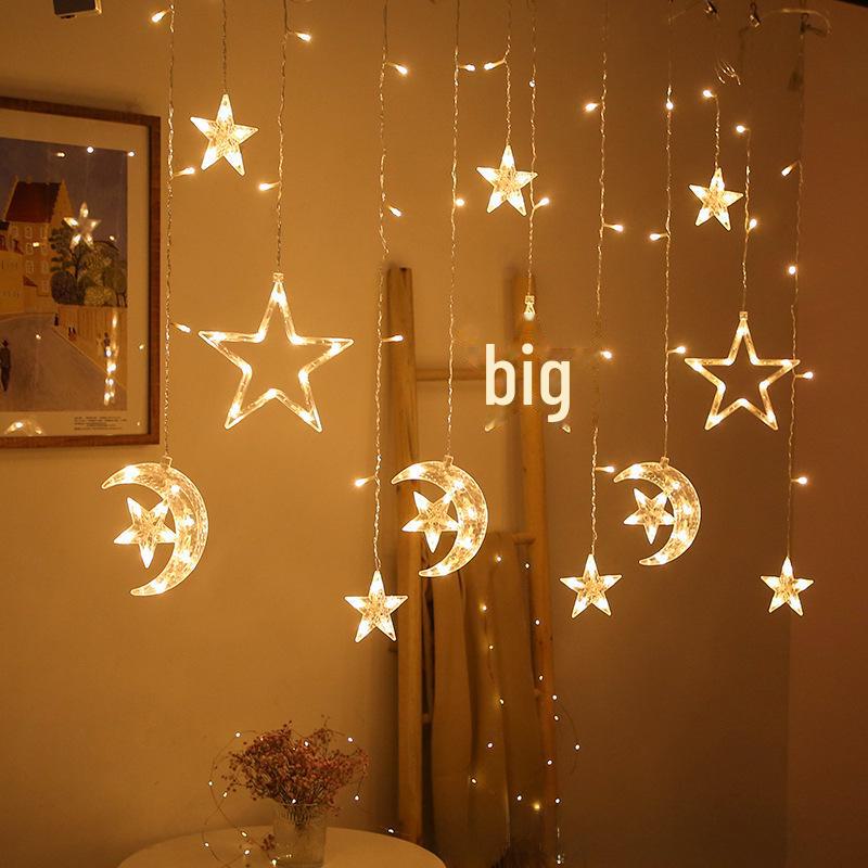 LED Moon & Star Curtain Lights, Waterproof Outdoor String Lights for Holiday and Room Décor