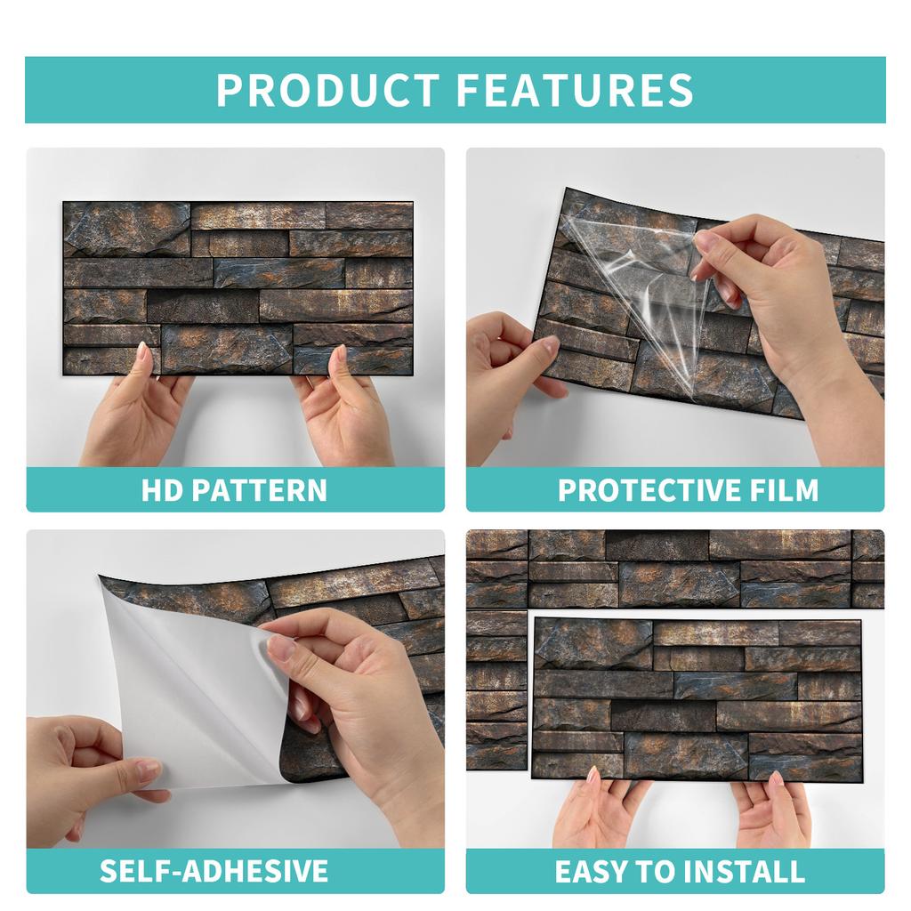 Industrial Style Retro American Tile Sticker, Self-Adhesive Waterproof Pvc Wall Decoration Kitchen Bedroom Wall Sticker Wallpaper