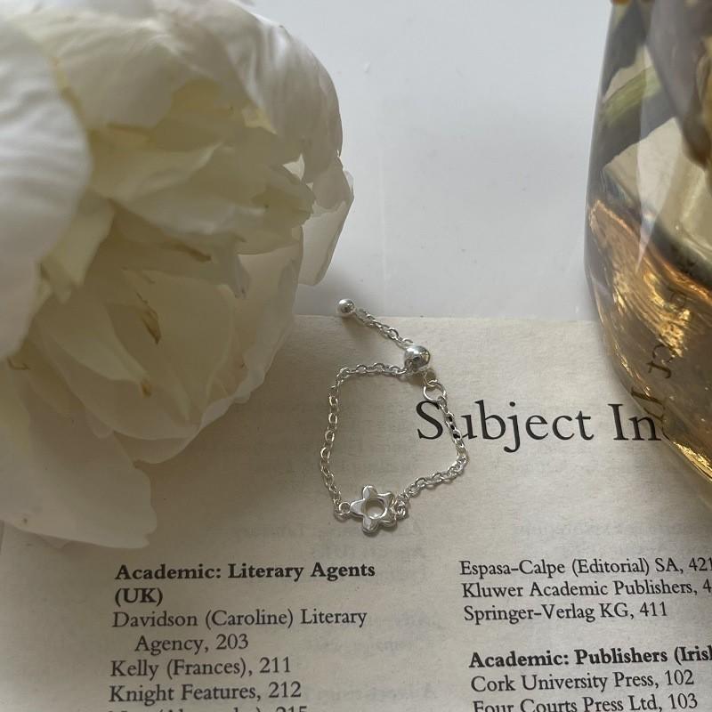 Style Eyecatching Korean Adjustable Silver Rings With Floral Patterns For Modern Women