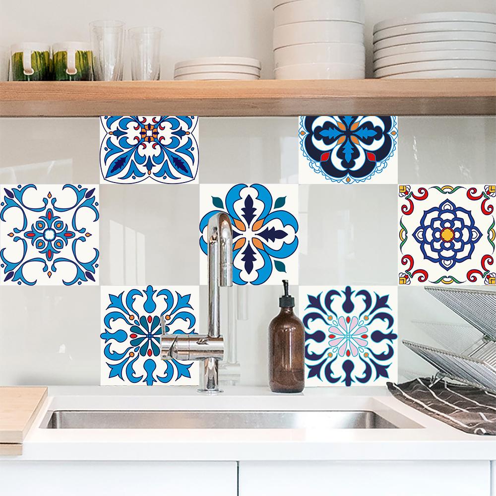 ArtisanAura Self-Adhesive Modern Bohemian Wall Decals 16 PCS (6x6 Inch), DIY Peel And Stick Waterproof Vinyl Tile Stickers For Kitchen & Bathroom, Removable Backsplash Murals In Mediterranean Design