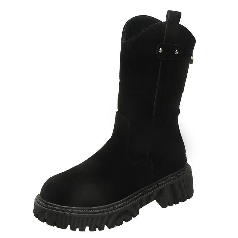 Retro medium boots children's autumn and winter new round head suede thick sole western cowboy boots knight boots