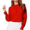 Ladies' Fashionable And Elegant Chest Pleated Stand Collar Long Sleeved Solid Color Top