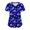 Halloween Clinical Uniform Woman Cute Little Ghost Print Healthcare Nursing Fashion V-Neck with Pockets Woman Medical Uniform