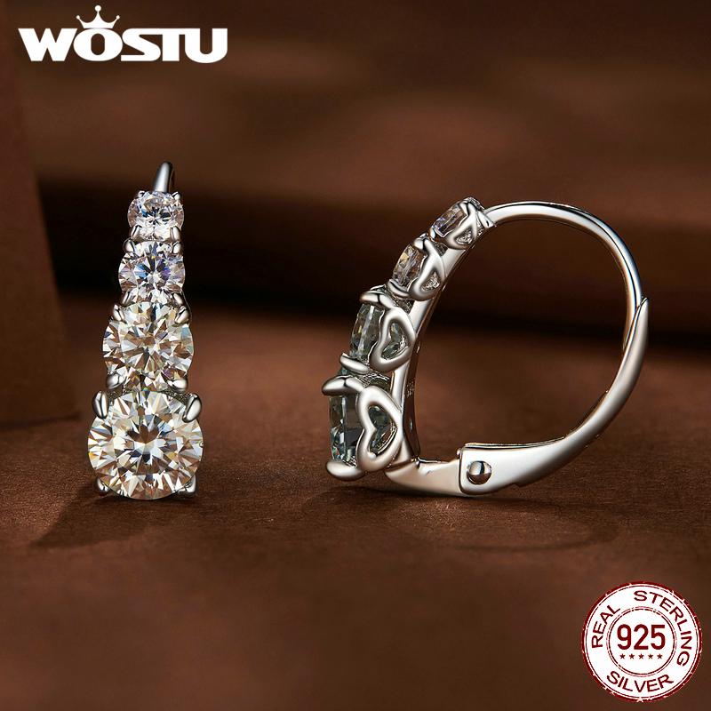 WOSTU 2CT Moissanite Luxury Wedding Drop Dangle Earrings for Women 925 Sterling Silver Engagement Diamond Cut Hoop Earrings