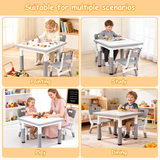 Students Desk Adjustable Kids Art Table with Graffitiable Desktop 7 Height Settings Anti-Slip Feet Children Furniture Rounded-Edge for Ages