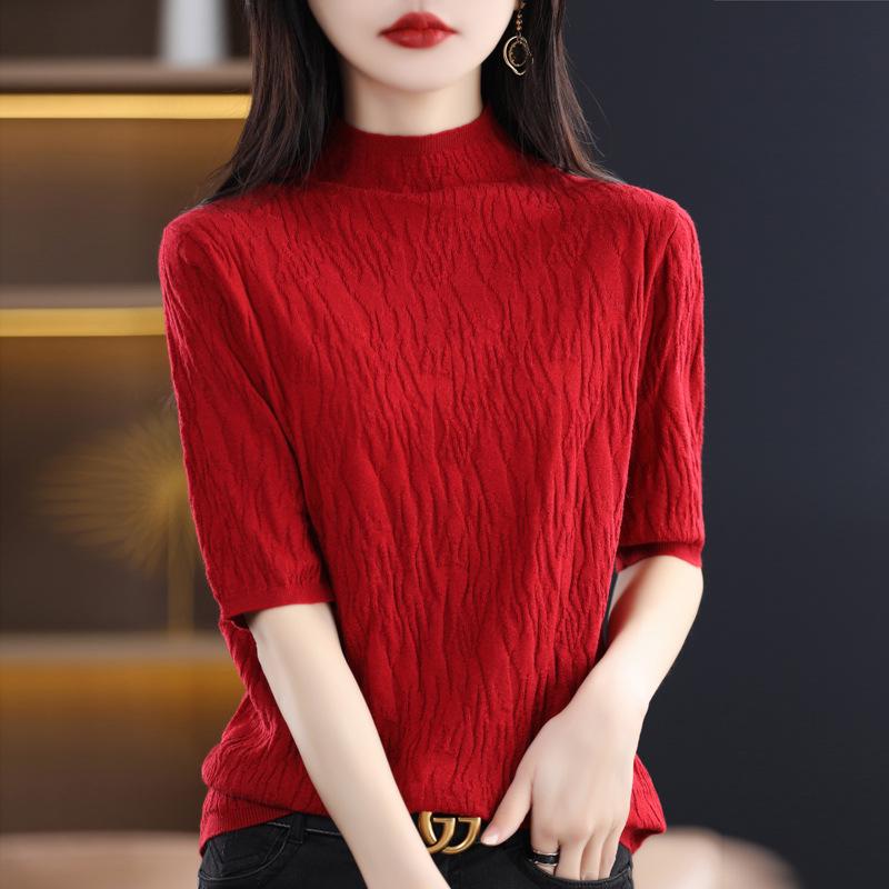 Women's Slim Fit Knitted Half-Sleeve Turtleneck for Spring/Autumn - High Quality, Versatile Inner Wear, New Style.
