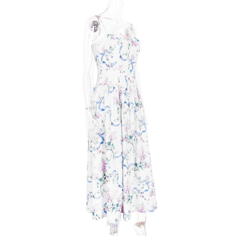 Módní maxi šaty s květinovým potiskem Dámské bodycon šaty bez rukávů se šněrováním 2025 Jaro Léto Sexy róba Dámské ležérní Street Sexy