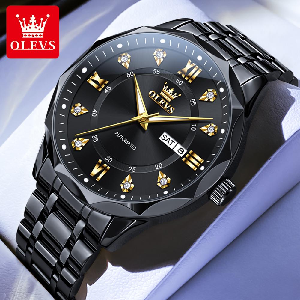 OLEVS Men Watches Trend Fashion Stainless Steel Original Automatic Mechanical Watch for Man Outdoor Casual Wear Waterproof Date