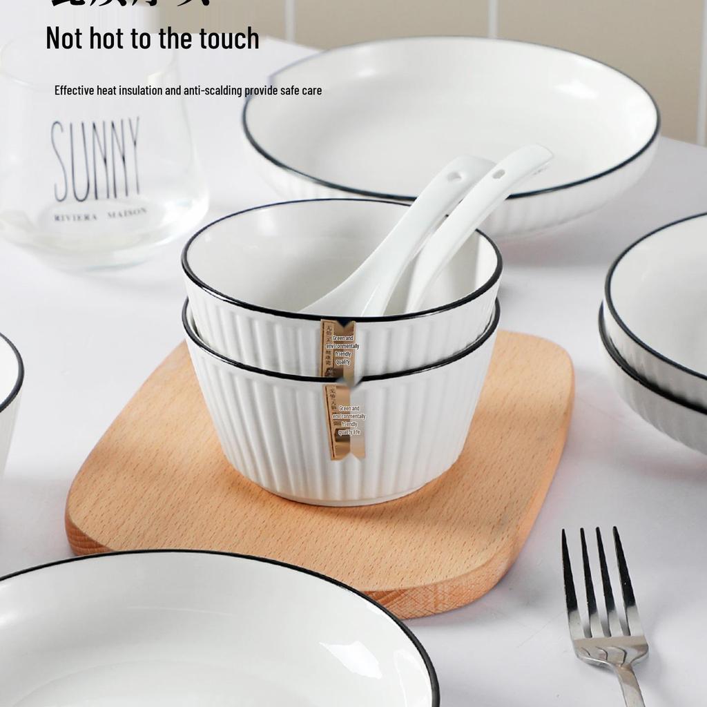 Nordic Minimalist Ceramic Tableware Set for Two - Includes Plates, Bowls, and Chopsticks