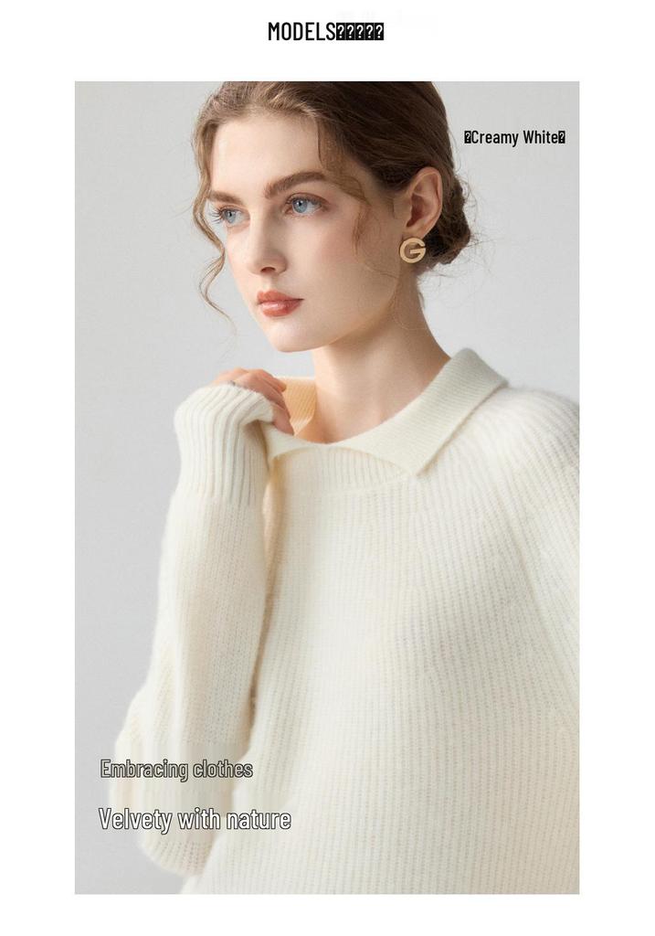 Elegant Lapel Cashmere Knitwear: Women's Long Sleeve Doll Collar Casual Sweater