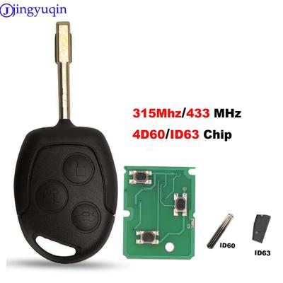Jingyuqin 3 Düğme Uzaktan Kumandalı Anahtar Fob 315MHz 433MHz 4D60 ID63 Çip Ford Mondeo Focus Fusion Fiesta Galaxy Transit İçin Tam Araba Anahtarı