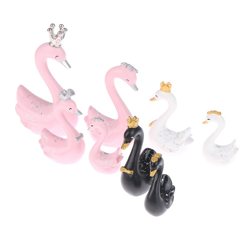 1 Pair Resin Swan Statue Figurines Swan Cake Topper Sculpture Cake Dashboard Baking Wedding Birthday Cake Decorating Supplies